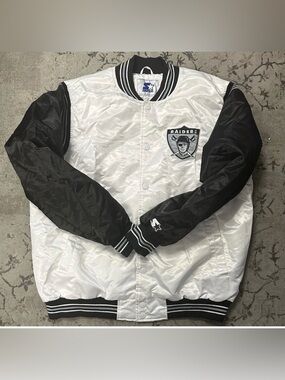Vintage 90’s STARTER Raiders Satin Bomber Jacket like New XXL